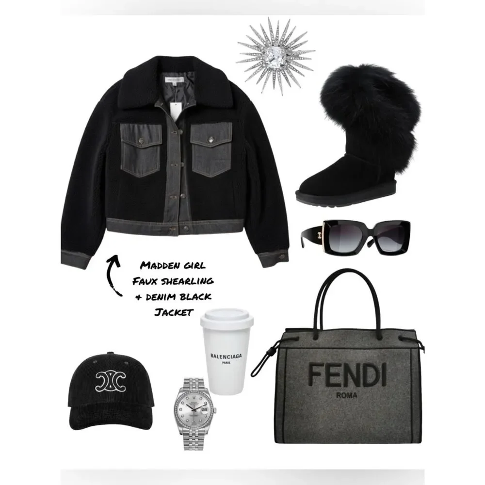 Madden Girl Black Faux Shearling & Denim Jacket